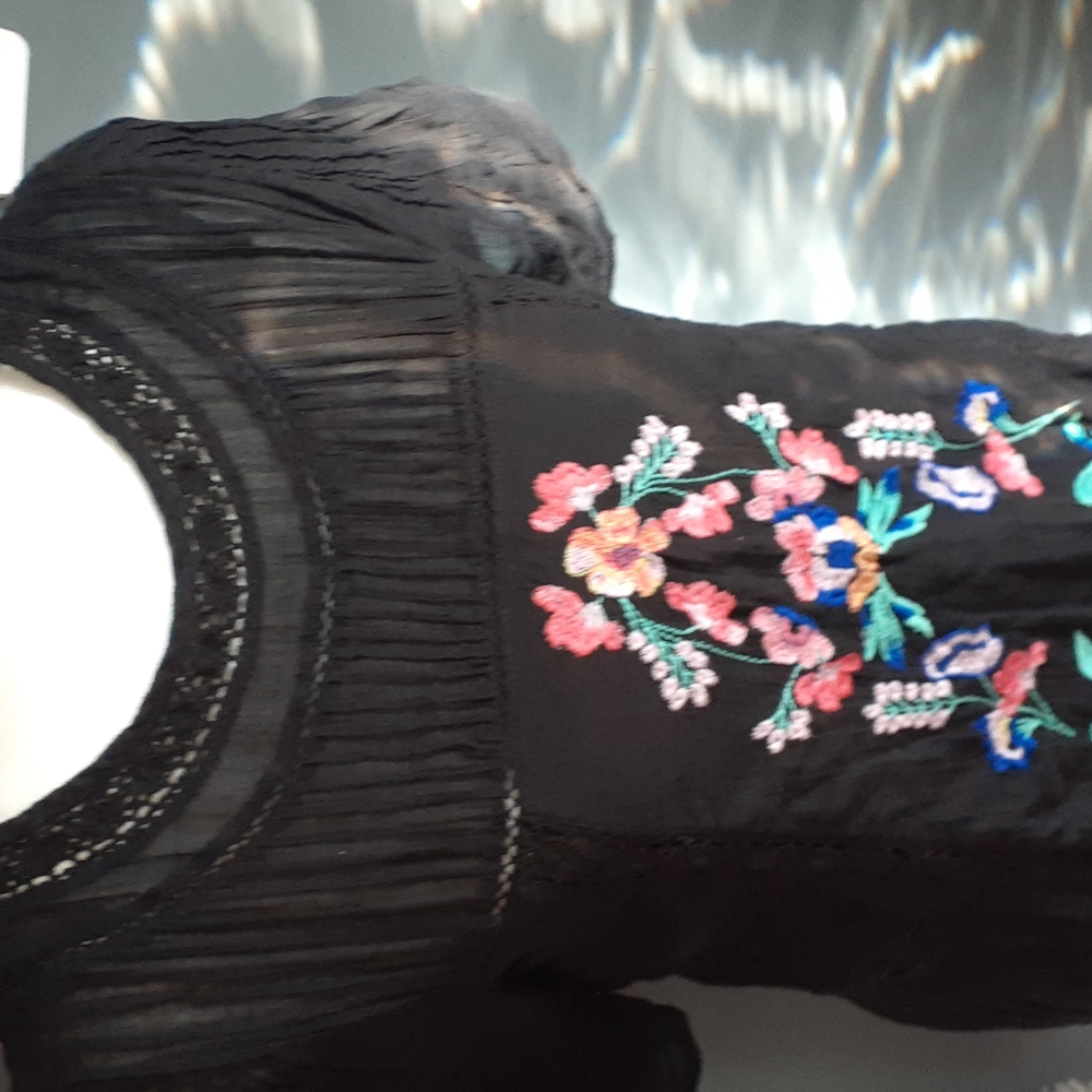 Free people black tunic embroidery floral Boho Festival   top size xs - Picture 12 of 16